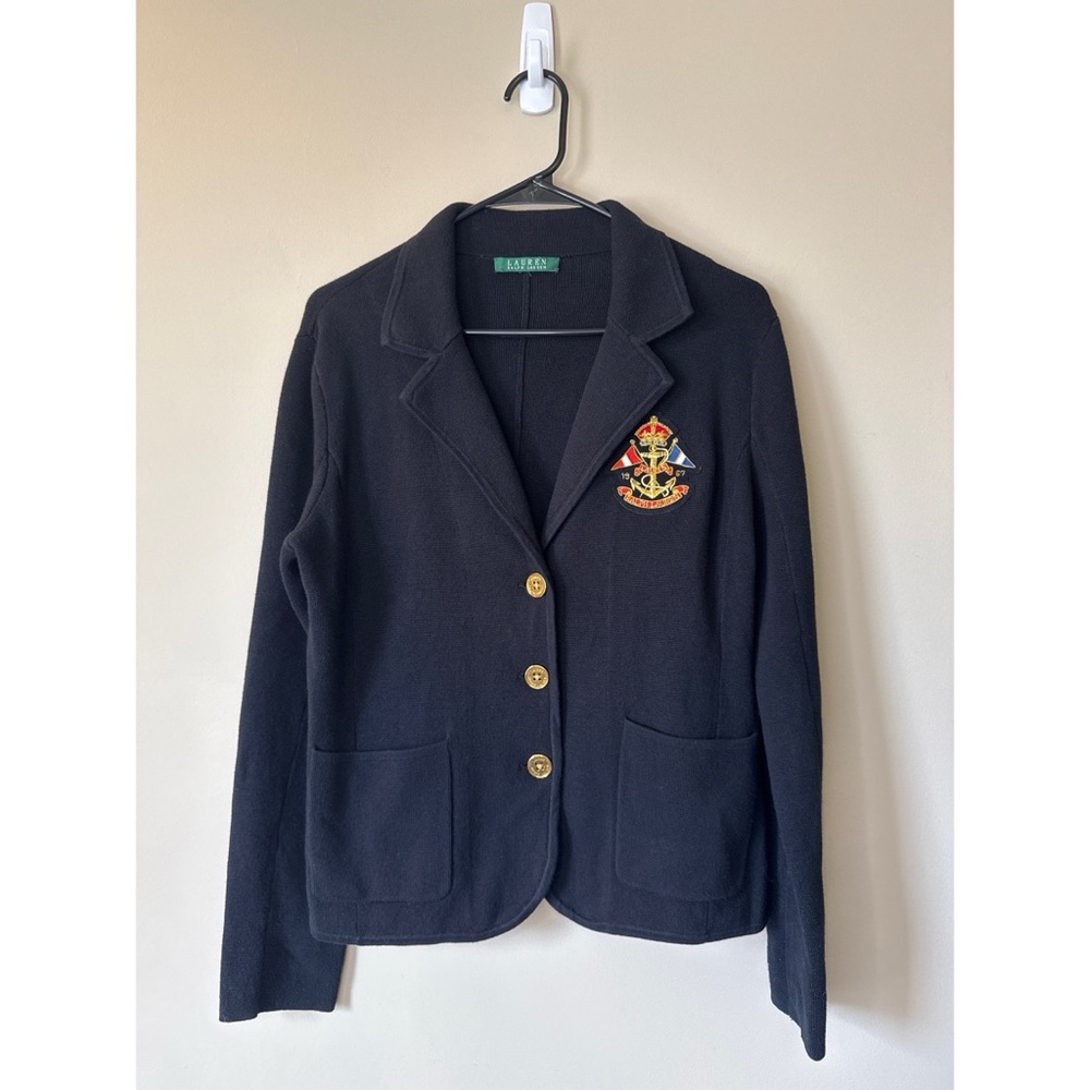 Ralph Lauren Black Knit Blazer with Crest size M